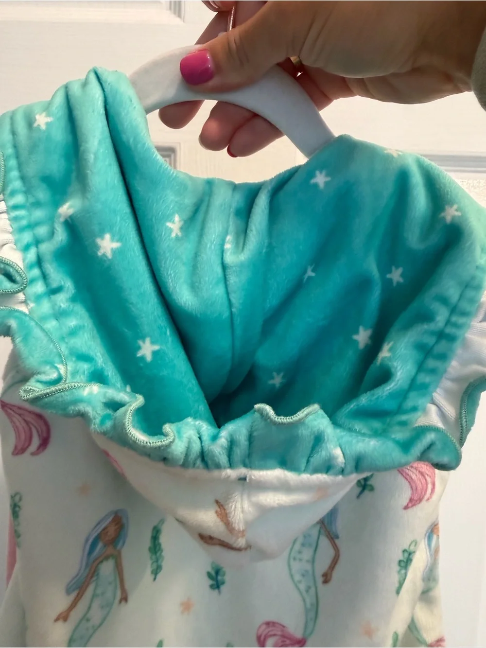 SweetHoney Teal Mermaid Hooded Kids Coverup with Ruffle Trim
